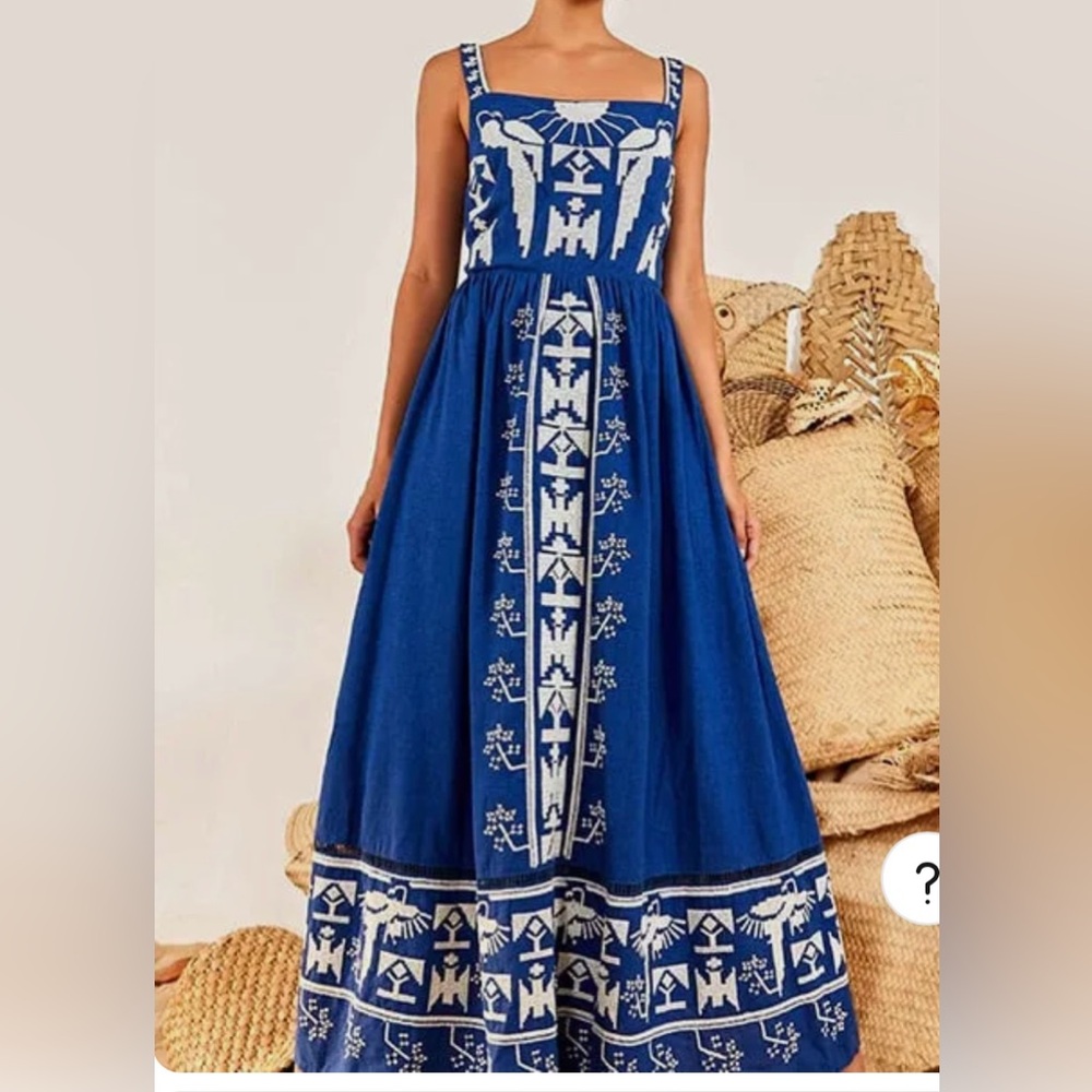 Farm Rio Blue Macaw Embroidered Bow Dress - Picture 2 of 13